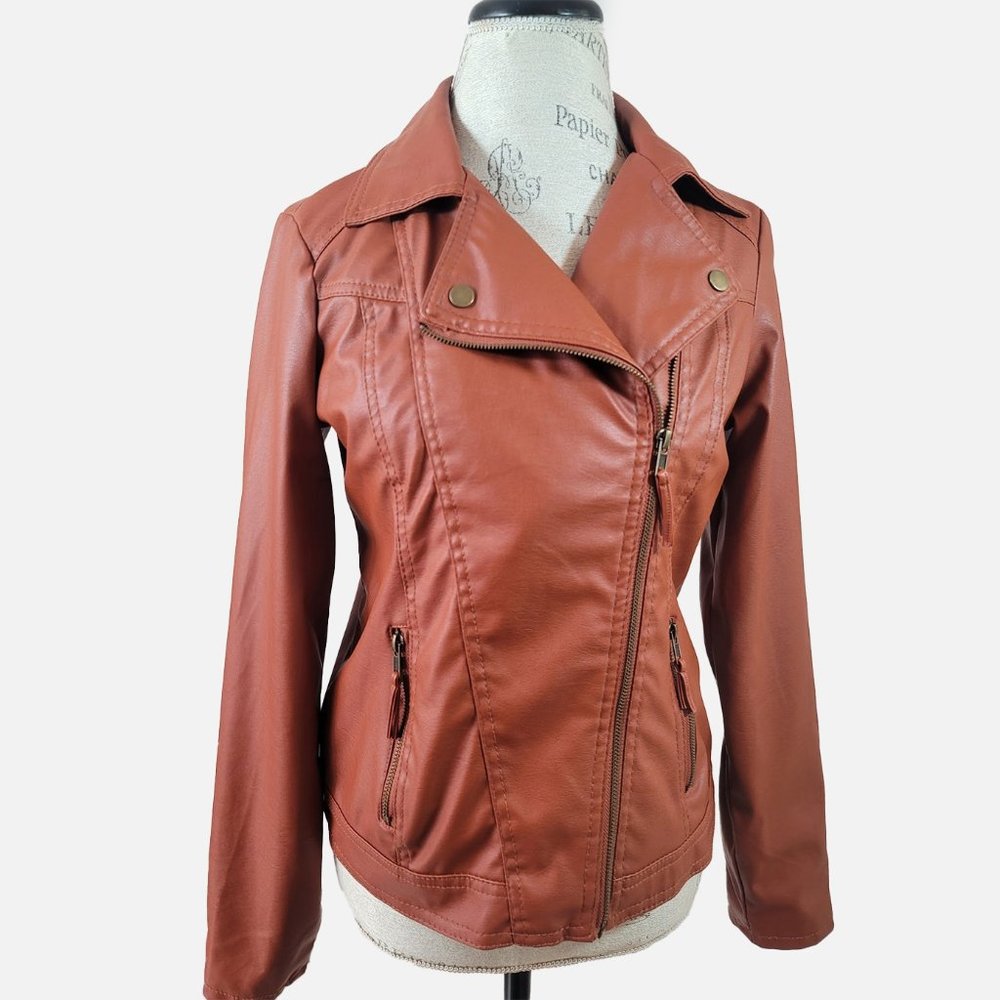 Miss Lili Faux Leather Orange Jacket - Size Small